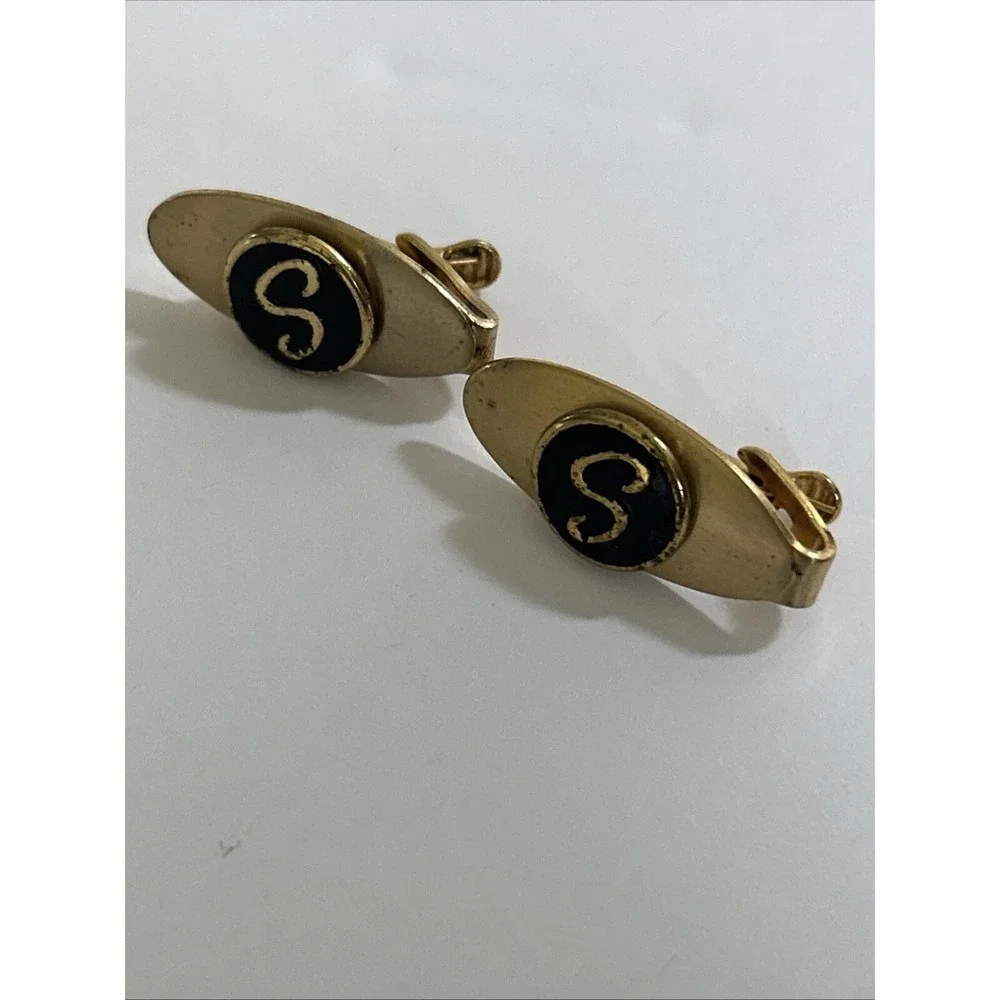 Vintage Monogram Letter S Initial‎ Gold Tone Men's Cuff Links